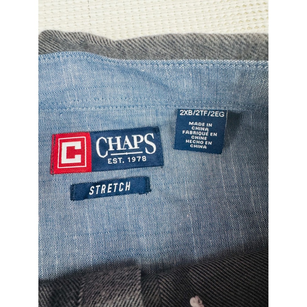 Chaps Mens 2XB Charcoal Grey Stretch Button Down Shirt Big & Tall NEW - Picture 9 of 13